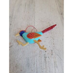 Colorful roadrunner bird folk art ornament Xmas unique animal wooden